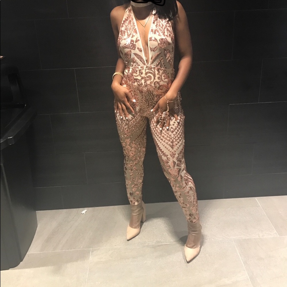 Rose gold sequin jumpsuit